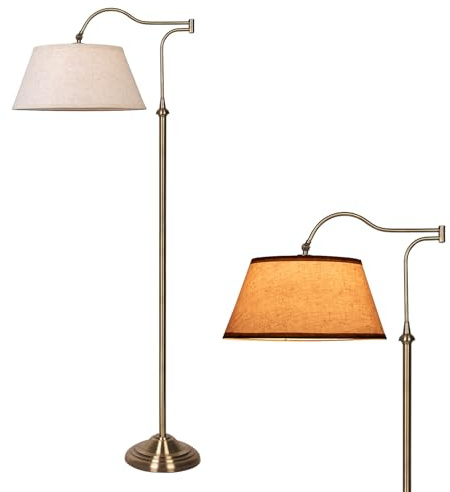 Swing Arm Bodenleuchte, Bogen Bodenleuchten mit 180 ° verstellbarem Cantilever für Wohnzimmer, Mid Century Stehleuchte mit Bettwäsche Schatten, hohe Lampen für Schlafzimmer Wohnzimmer Büro (Braun)