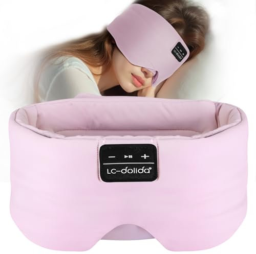 LC-dolida Bluetooth Sleep Mask Headphones Eye Mask,Upgraded Wider Soft Sleeping Headphones -100% Blackout Sleep Masks with Thin Speakers & 16Hrs Playtime for Sleeping,Unisex Gifts for Men Women