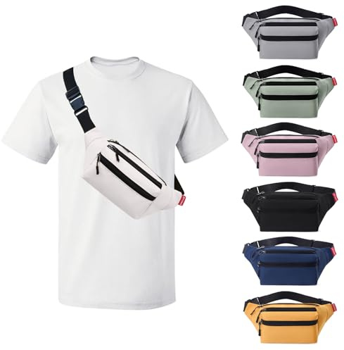 Risipu Bauchtasche für Herren und Damen, leicht, wasserabweisend, mit verstellbarem Gürtel und 3 Reißverschlusstaschen, modische Bauchtasche für Reisen, Laufen, Wandern, Radfahren, weiß, 33 x 7.02 x