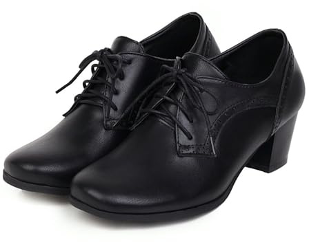 Sfwqoifou Halbschuhe Damen Elegant Vintage Kleid Mary Janes Anzugschuhe Breite Füße Sattel-Pumps Oxford Schuhe Blockabsatz Perforierte Schnürschuhe Business Bequem
