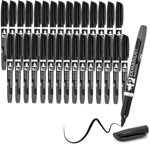 Dzpuhuojz Permanent Marker, 30 Schwarze Wasserfeste Permanentmarker Fein | Schnelltrocknende Marker Arbeiten auf Holz, Stein, Metall, Kunststoff und Glas zum Kritzeln, Ausmalen und Markieren