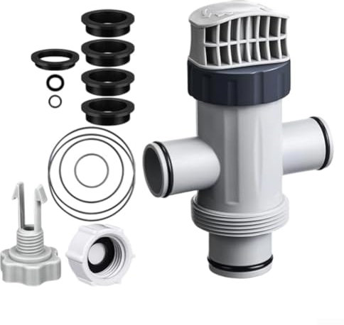 Kit completo di filtraggio per piscine Intex, con valvola a doppio tubo flessibile e tappo di scarico, essenziale per la manutenzione