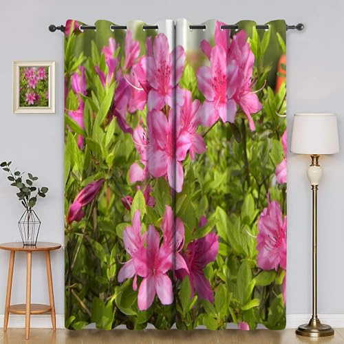 Azalea Curtains for Living Room Bedroom, Thermal Insulated Eyelet Curtain, Fresh Flowers Patterned Blackout Curtains, 90 Drop Window Treatments Drapes, W 46 x L 90 (2 Panels) PA5582