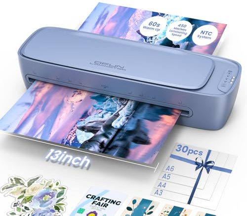 Qfun Laminiergerät A3 Heiß und Kalt, 9 in 1 Laminiergerät mit Laminierfolien 30 Stück für A3 A4 A5 A6, Laminiermaschinen Set mit Papierschneider und Eckenabrunder für Schule Zuhause Büro, 80-125 Mic