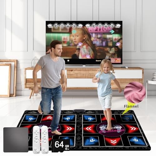 WuZhuangYuan HDMI Doppel-Tanzmatte für Kinder & Erwachsene,64GB Speicherkarte,899 Spiele,650 Songs & 75 MVs–Fitness Tanzspiele mit MV/3D/Cartoon-Dance-Modus – Weiches Premium-Flanellmaterial