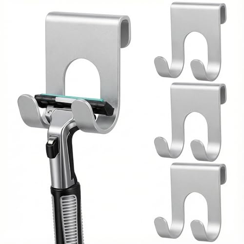 DOPENSPI 4 Stück Rasierer Halterung Dusche,Selbstklebend Halter Rasierhalter Dusche Rasiererhalte Badezimmer Haken Ohne Bohren Rasierhaken für Bad Küche Zimmer(Silber)