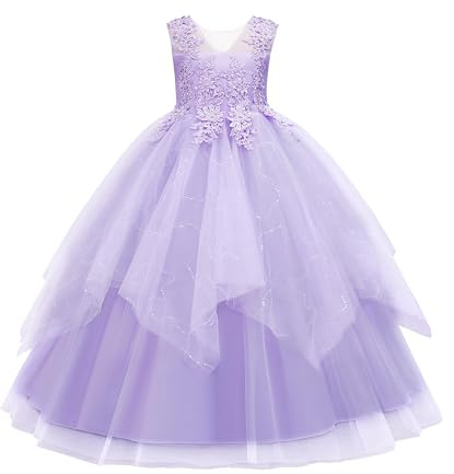 LOLANTA Vestito Cerimonia Bambina, Abito Fiori Prima Comunione Bambine, Vestiti da Ballo in Tulle di Pizzo Eleganti, Abito in Pizzo Floreale