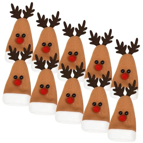 GLEAVI Lot de 10 Pochettes à Couverts de Noël Motif Cerf Marron 14x6 Cm, Housse de Couverts pour Décoration de Table de Fête, Accessoires Vin et Vaisselle Festifs