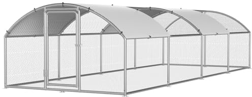 Peviasot Hühnerstall Freilaufgehege Verzinktem Stahl, 3x8x2m Outdoor Hühnerhaus Dome Roof mit Schloss und Wasserdichtes PE Gewebe, für Hühnerkäfig Vogelkäfig Kleintiere