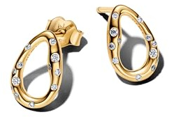PANDORA Essence Organisch Geformte Steinbesetzte Ovale Ohrstecker mit 14K vergoldeter Metalllegierung und Zirkonia, 264659C01