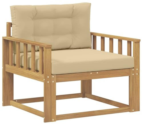 vidaXL Outdoor Mittelsofa Polyester Weiß, Akazienholz Outdoor Mittelsofa, wetterfestes Patiositzmöbel, modernes Möbel für Gartenlounge und Balkon