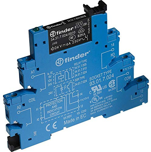 Finder 38.51.0.024.0060 Relay Module Rated Voltage: 24 V/DC, 24 V/AC Switching Current (Max.): 6 A 1 Toggle
