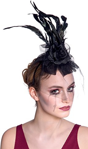 Boland 76322 - Tiara Dark Widow, Haarreif mit Tüll, Blüte und Federn, Kopfschmuck, Day of the Dead, Charleston, Kostüm, Karneval, Mottoparty, Halloween