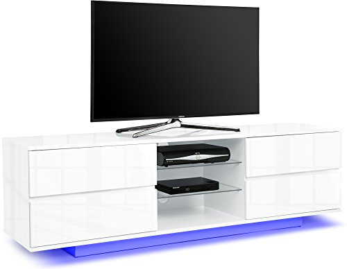 Centurion Supports Avitus High Gloss White with 4-White Drawers & 3-Shelf 32-65 LED/OLED/LCD TV Cabinet with 16 colour LED Lights