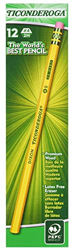 Dixon Ticonderoga 13884 Bleistifte aus Holz, extra hart, 12 Stück, Gelb