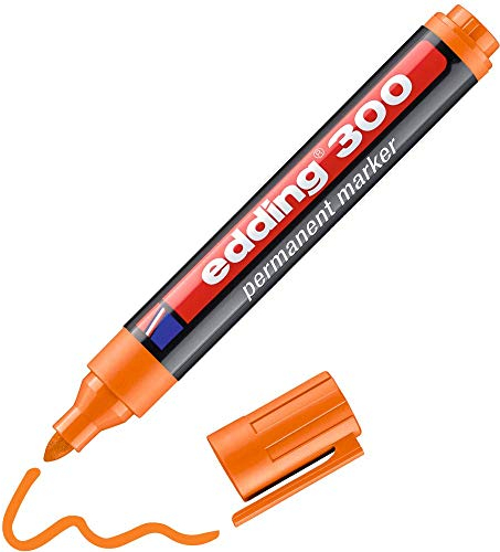 edding 300 Marqueur permanent - orange - 1 stylo - pointe ronde 1,5-3 mm - sèche vite, résiste à l'eau et aux frottements - pour carton, plastique, bois, métal, verre
