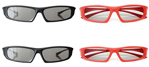2 Lunettes 3D Noires et 2 Rouges pour Adultes Passives 3D pour Télévision Homme et Femme Une Utilisation Avec des Films RealD Cinémas des Téléviseurs et des Projecteurs Lunettes de Cinéma 3D