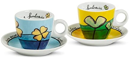 Egan PAF02/1C Set Tazze Caffe, Porcellana, Celeste/Verde, 4 unità