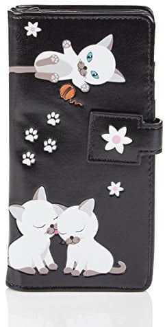 SHAGWEAR ® Portemonnaie Geldbörse Damen Geldbeutel Mädchen Bifold Mehrfarbig Portmonee Designs: (Verspielte Kätzchen Schwarz/Playful Kittens)