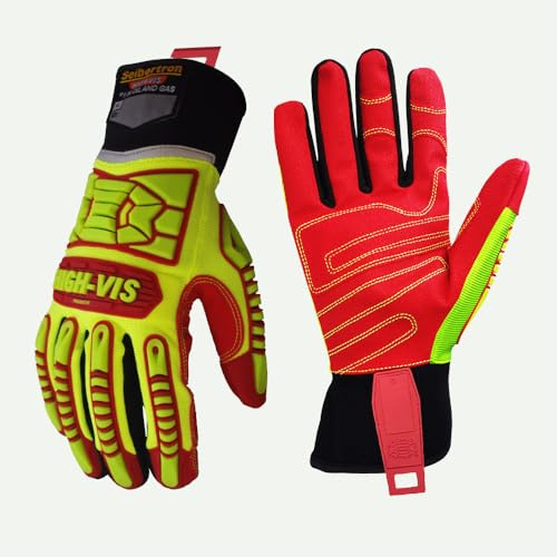 Seibertron HIGH-VIS HRIG Impact Deep Grip Oil Resistant Impact Protection Oilfield Safety Rigger Gloves XL