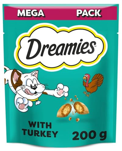 Dreamies Mega Pack Cat Treats, Tasty Snacks with Delicious Turkey, 6 Pouches of 200 g