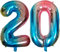 DIWULI Luftballon 20 Geburtstag XL Blau Regenbogen - Folienballon 20, Zahl 20 Ballon 20 Jahre, Geburtstagsdeko 20. Geburtstag Party-Deko Junge Mädchen, Zahlen-Ballon Groß Dekoration, Zahlen-Luftballon