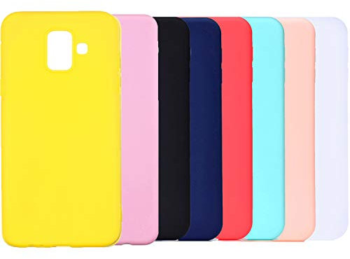 HereMore 8x Cover per Samsung Galaxy J6 2018, Custodia Morbido in Matt Silicone Gel Anti-graffio Antiurto Cover Protezione Case, Rosso,Blu Scuro,Rosa Scuro,Verde,Giallo, Rosa, Nero, Bianco