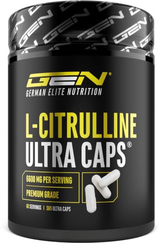 GEN GERMAN ELITE NUTRITION L-Citrullin Ultra Caps® - 365 Kapseln - 1100 mg | 6600 mg L-Citrullin DL-Malat (2:1) pro Tagesportion - 4422 mg L-Citrullin - Pflanzliche Fermentation - Laborgeprüft