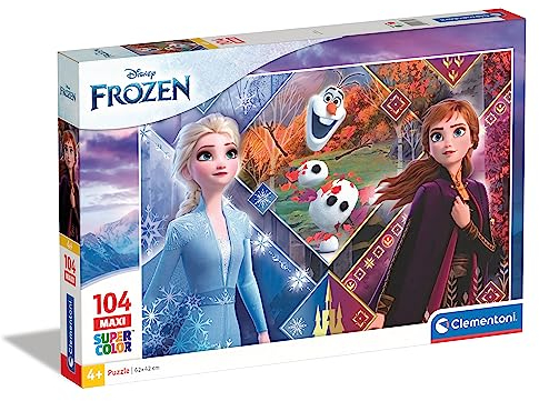 Clementoni 23739 Maxi Frozen 2 – Puzzle 104 Teile ab 4 Jahren, farbenfrohes Kinderpuzzle mit extra großen Puzzleteilen, Geschicklichkeitsspiel für Kinder