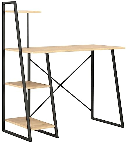 vidaXL Schreibtisch mit Regaleinheit U-Beinen Computertisch Bürotisch Arbeitstisch PC Tisch Laptoptisch Büromöbel Schwarz Eiche 102x50x117cm