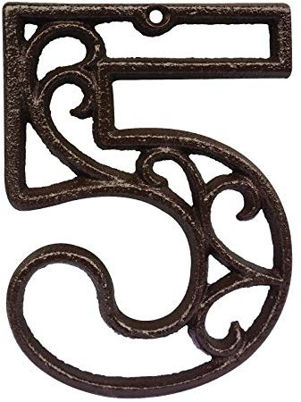 Numeri civico-decorativi in ghisa rustica, numero 5