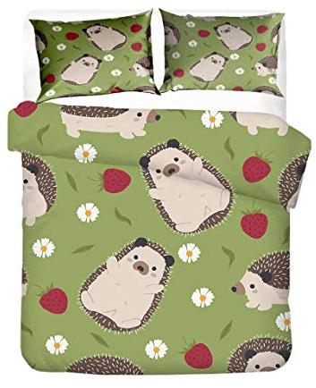 GDGM Igel Bettbezug Bettwäsche 135x200 Mädchen,Einzelbett Baumwolle/Renforcé Bettwäsche Natur Tiere Hedgehog Wild,Bettbezug Und Kissenbezug (A06,135x200cm)