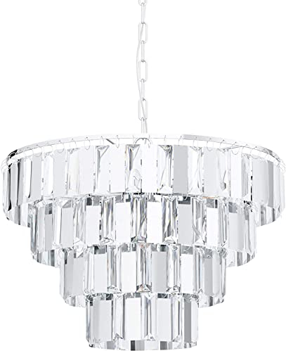 EGLO Pendelleuchte Erseka, 7 flammige Hängelampe, Elegant, Hängeleuchte aus Stahl in Chrom und Kristall in Klar, Esstischlampe, Wohnzimmerlampe hängend mit E14 Fassung, Ø 48,5 cm
