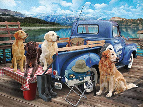 Vermont Christmas Company Dogs Gone Fishing Jigsaw Puzzle - 550 Piece Dog Puzzle for Adults & Families - Cute Puzzles of Dogs with Durable, Fully Interlocking & Randomly Shaped Pieces