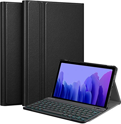 FINTIE Beleuchtete Tastatur Hülle für Samsung Galaxy Tab A7 10.4 Zoll 2022/2020, Schutzhülle mit magnetisch Abnehmbarer QWERTZ Tastatur mit Hintergrundbeleuchtung, Schwarz
