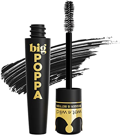 wet n wild, Big Poppa Mascara, intensives Volumen, wimpernverlängernde Mascara, Formel angereichert mit Rizinusöl und ohne Klumpen, progressive Intensität, Blackest Black