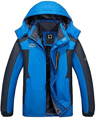 R RUNVEL Mens Mouatin Jackets Winter Coats for Men Waterproof Walking Hiking Ski Rain Warm Fleece Outdoor Skiing Snow Jackets Blue UK XL