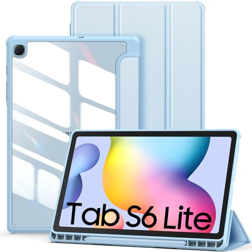 DUZZONA Funda para Samsung Galaxy Tab S6 Lite 10.4'' 2024/2020/2020, Funda Trasera Transparente con Soporte Incorporado para S Pen, Azul Claro