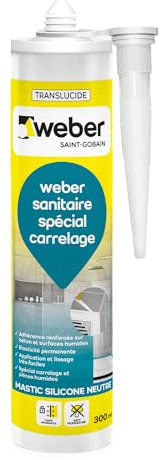 Mastic silicone résistant aux moisissures, transparent, 300 ml, spécial sanitaire, WEBERSEAL SANITARY, WEBER