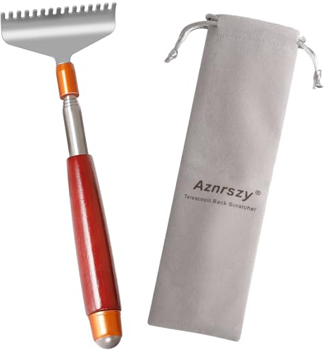 Aznrszy Rascador de espalda extensible, rodillo de masaje con mango de madera de 24 pulgadas, garra extra ancha de 15 dientes, masajeador de mano de acero resistente para hombres, mujeres y adultos