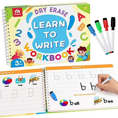 Coogam Schreiben Lernen Arbeitsbuch, Zahlen Buchstaben Übungsbuch, ABC Alphabet Anblick Wörter Handschrift Pädagogisches Montessori-Spielzeug für Zuhause Klassenzimmer Kindergarten Vorschulkinder