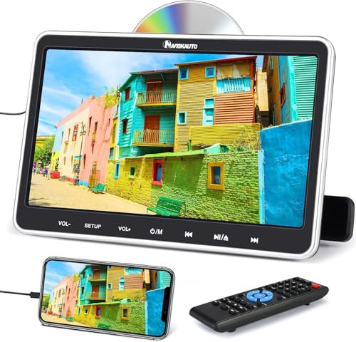 NAVISKAUTO 12“ Lettore DVD da Poggiatesta per Auto con Cuffie, Supporta HDMI/Regione free/USB/SD/AV-in/AV-out/cavo AUX, 18 Mesi di Garanzia
