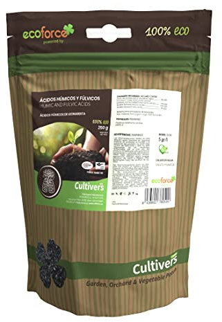 CULTIVERS Abono de Ácidos Húmicos y Fúlvicos 250 g. Fertilizante Super Concentrado al 82%. Producto 100% Soluble de Leonardita. con Registro Ecológico