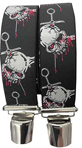 Generisch TOTENKOPF Hosenträger | UNISEX| 4 starken Metallclips| 35mm breit-110 cm lang| Party| Fasching| Karneval| Vienna-Fashion.at/ Totenkopf Blut ST-023, Schwarz