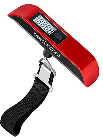 travel inspira Luggage Scale, Portable Suitcase, Weighing Scales (Red) | Travel Accessories for Luggage, 110lb/50kg, Unit Conversion, Overload Reminder, Tare Function, Auto Off, Battery Included