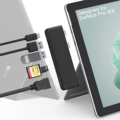 Surface Pro 9 Accessories, Surface Pro 9 Hub Docking Station with 4K HDMI, USB-C Thunerbolt 4 (Display+Data+PD Charging), USB 3.0 * 2, SD TF Card Slot, Triple Display for Surface Pro 9/X