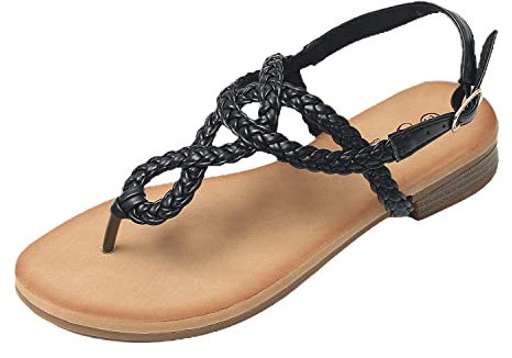 JOMIX Sandale Femme Sandales Tongs pour Femme d'été Tongs avec Boucle Sandale Réglable Confortables pour Maison Piscine Plage (Noir, 38)