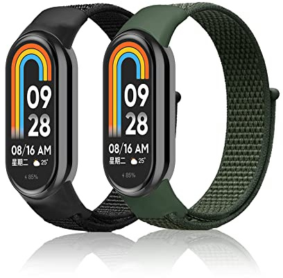 SeNool Nylon Armband für Xiaomi Smart Band 10/9 / 8, [2 Stück] [Nylon Ersatzarmband] [Klettarmband] [Weiches, Atmungsaktives], Uhrenarmband für Xiaomi Mi Band 10/9 / 8 - Armeegrün + Schwarz