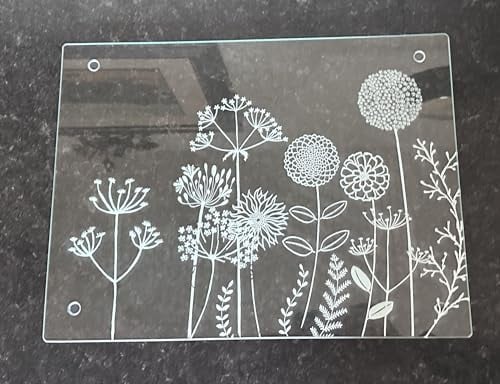 Clear Tempered Glass Chopping Board with Floral Etched Print/Cutting Board/Worktop Saver 40 x 30 cm