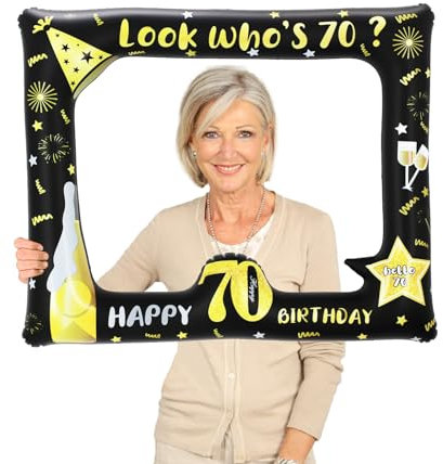 Schwarzes Gold Aufblasbarer Fotorahmen für 70. Geburtstag Party,70. Geburtstag Selfie Bilderrahmen Lustige Aufblasbare Fotorahmen Fotorequisiten für Männer Frauen Geburtstag Party Feste Dekorationen